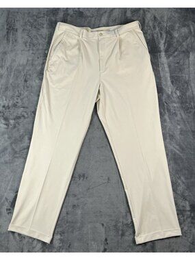 Nike Golf Pants Mens 38 x 34 Tan Beige Pleated Cuffed Fit Dry
